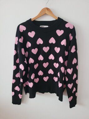 Beach Riot (Anthropologie) Black & Pink Heart Sweater-XL